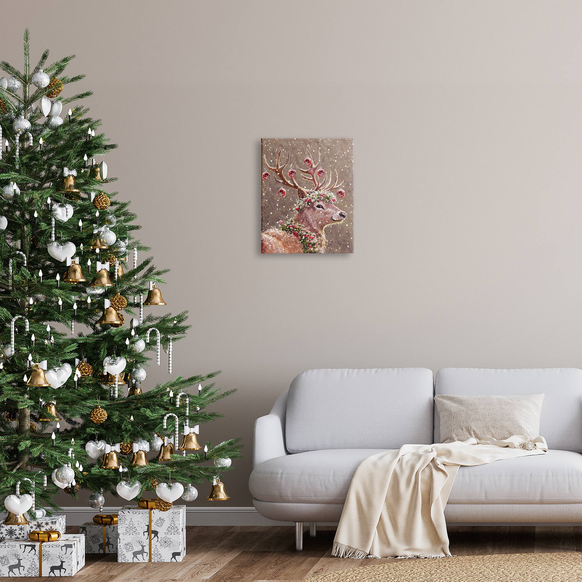 Stupell Industries Deer Antler Holiday Ornaments Canvas Wall Art